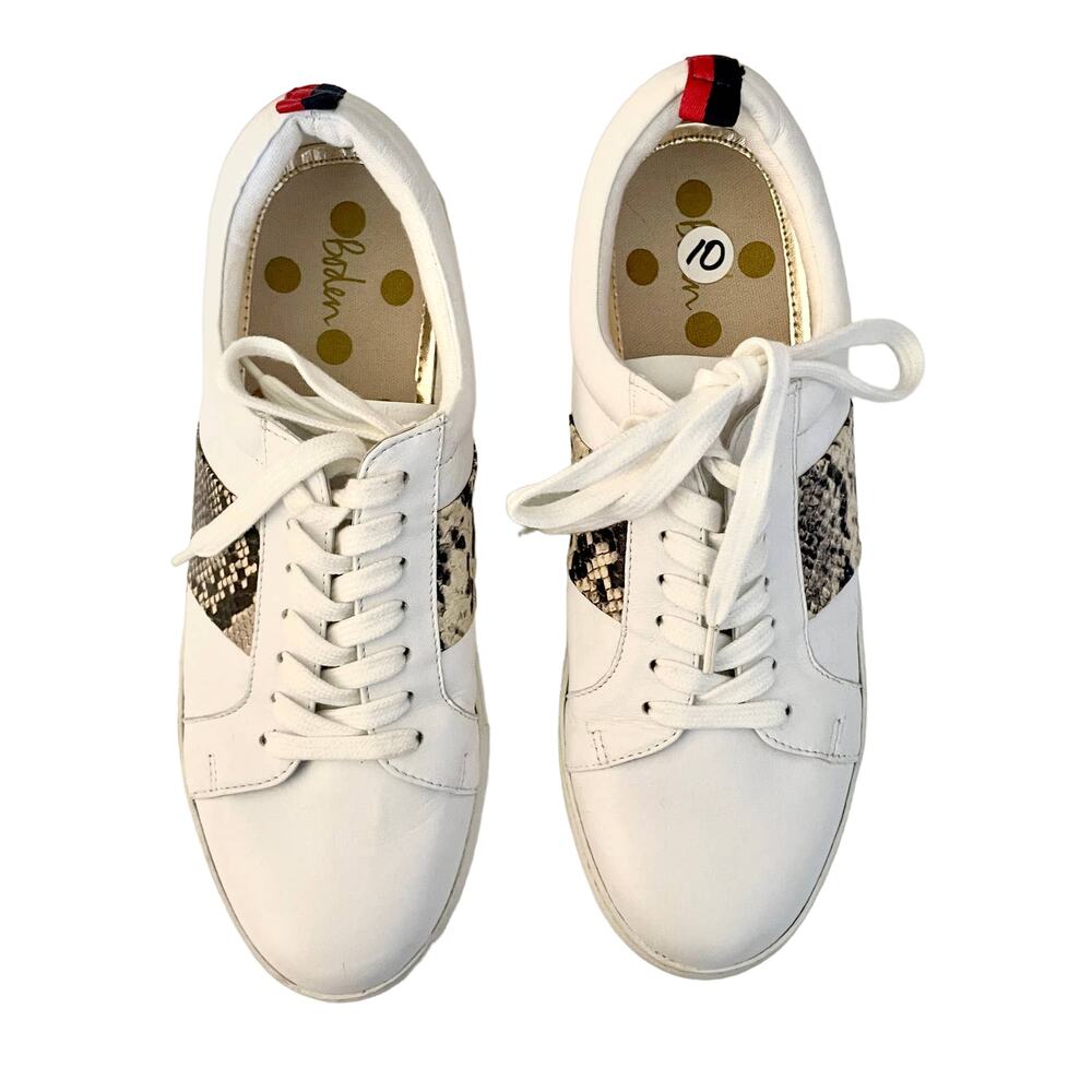 Boden White with Animal Print Patch Canvas Flatform Lace Up Sneakers - Size 42